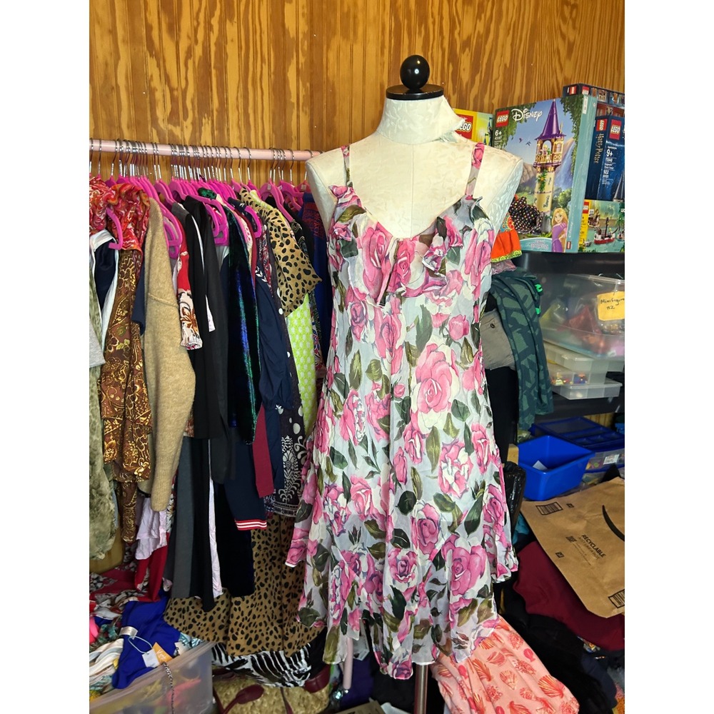 Lasoie SILK Pink Floral Rose Flutter Sleeve Nightgown 2 Piece Lingerie VTG L - Picture 10 of 12